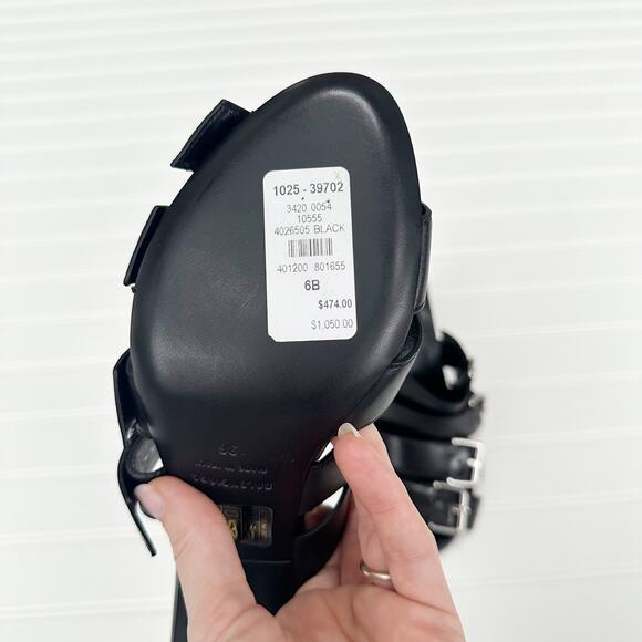 Balenciaga Black Leather Buckle Strappy Sandal Mule Stiletto Heel Slides 6 NEW - Picture 8 of 11